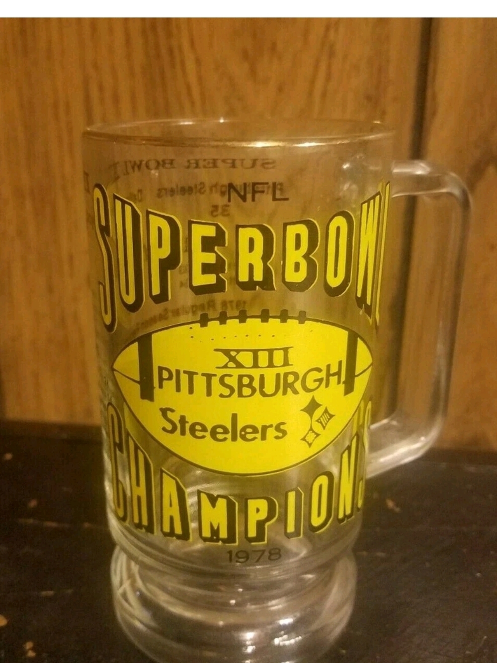 Pittsburgh Steelers Yellow 1978 Super Bowl Champion Glass Beer Mug